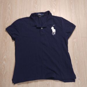 Polo Ralph Lauren Shirt Womens L Skinny Fit Blue Big White Pony Short Sleeve